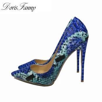 DorisFanny Had Vytlačené Modré dámske topánky vysokom podpätku 12 cm/10 cm/8 cm strana topánky pre ženy vysokým podpätkom čerpadlá veľkosti 12 42 43