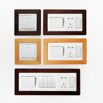  Drevené 3D Light Switch Kryt Samolepky na Stenu v Jedno-a Dvojposteľových Priestorový Rám Zásuvky Hladký Hrana Home Office Dekorácie