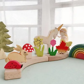 Drevené Waldorf Hračky Narodeniny Krúžok pre Deti Drevený Rainbow Hračky Oslava Sezónne Dekorácie, Dekoratívne Údaje