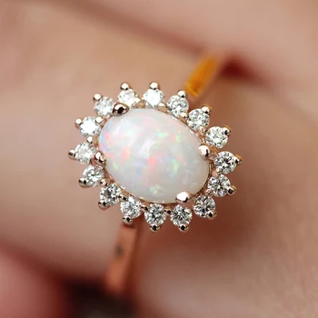 Dvojité Reálnej vajcovité Opal CZ Prstene Pre Ženy Rose Gold Color Veľká Svadba Zásnubný Prsteň Módne Šperky Za Dar KCR237-M