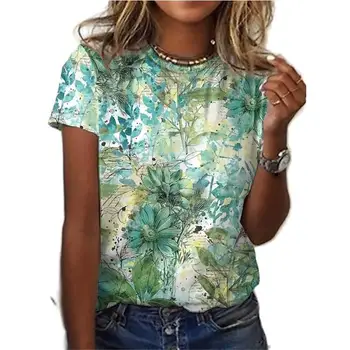 Dámske Módne T-shirt s Vynikajúcou Kvetinový Tlače Top 3D Tlač Pohodlné Kolo Krku Polyester, Všestranný Temperament