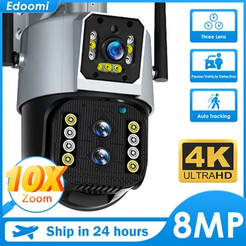 EDOOMI 4K 8MP IP WiFi Vonkajšie Kamery PTZ 10X Optický Zoom Automatické Sledovanie Tri Objektív Dvojitá Obrazovka Nepremokavé Bezpečnostné CCTV Kameru