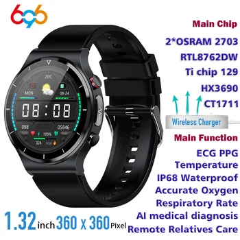 EKG PPG Krvný Tlak Monitorovanie Telesnej Teploty Smart Hodinky Bezdrôtové Nabíjanie Vodotesný IP68 AI lekársku diagnózu Smartwatch