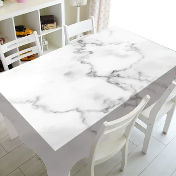 Elegantný Jednoduchý Biely Mramorový Vzor Obrus pre Svadobné Party Sivá Guličky Obdĺžnikový Stôl Kryt pre Jedáleň, Kuchyňa Decor