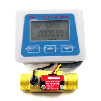 elektronické vodomeru Hala prietokomer, Digitálny LCD displej prietokomer s teplotou G1/2 flow sensor digitálny prietokomer