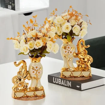Európsky Štýl Keramické Zlatá Váza Usporiadanie Jedálenský Stôl Domáce Dekorácie Príslušenstvo Tvorivé Zlaté Slon Vázy