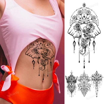 falošné henna dočasné tetovanie nálepky ženy sexy tetovanie tela mandala čiernej čipky arabčina tetovanie underboob prsia vodotesný pre dievča