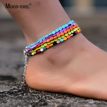 Farebné Letné Ponožky pre Ženy Módne Trendy Náramok na Nohu Boho Pláži Reťaze Geometrické Korálky Nohy Príslušenstvo Šperky
