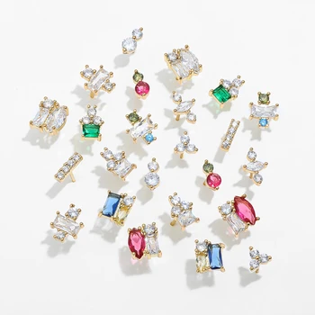 Farebné Priehľadné CZ Kryštálmi Stud Náušnice pre Ženy Mini Geometrické Štvorcové Zirkóny Chrupavky, Piercing, Náušnice Šperky