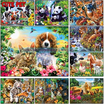 Farma zvierat diy diamond maľovanie mozaiky Panda pes, mačka, kôň kuracie medveď, jeleň plné námestie kolo diamond výšivky Kvety umenie