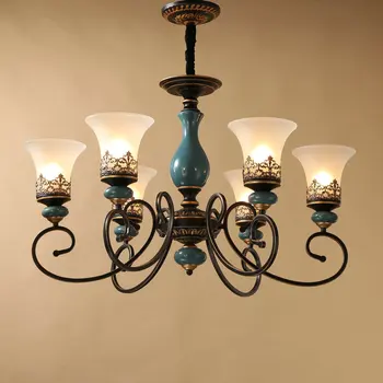 Francúzsky štýl Starožitné Keramické LED Luster svetlá obývacia izba, spálňa lampa Európskej klasický dizajn LED sklenený luster WF