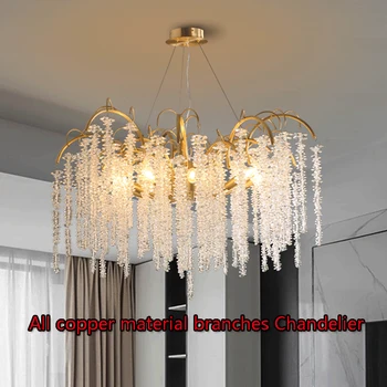Francúzsky štýl svetlo luxusné plné medené pobočky obývacia izba luster luxusné atmosféru villa visí lampa dc svetlo