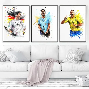 Futbal Šport Plagáty a Futbalový Hráč Znaky Plátno na Maľovanie Akvarel Wall Art Tlač Obývacia Izba dekor Domova