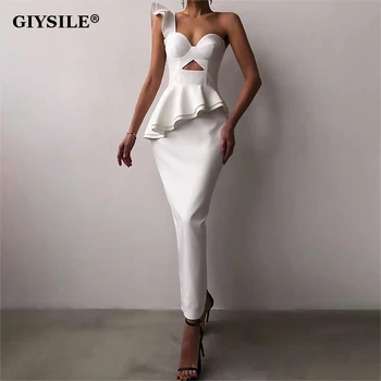 GIYSILE Sexy Jeden-Ramenný tvaru Obväz Midi Šaty pre Ženy 2022 Lete Elegantné Večerné Hosť Bodycon Party Šaty Vestidos