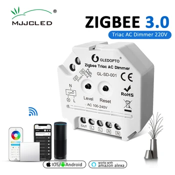 GLEDOPTO Zigbee Triac Stmievač 220V AC 110V 230V Zatlačte Prepínač 2.4 G RF Diaľkové Ovládanie Hlasom Inteligentný Stmievač pre LED Žiarovka Svetla