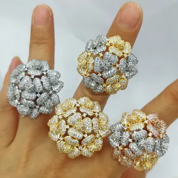 GODKI Luxusné Veľké Tučné Kvety KLASTRA Prstene so Zirkónmi Kamene 2022 Ženy Zapojenie Strana Šperky Vysokej Šperky Závislosť