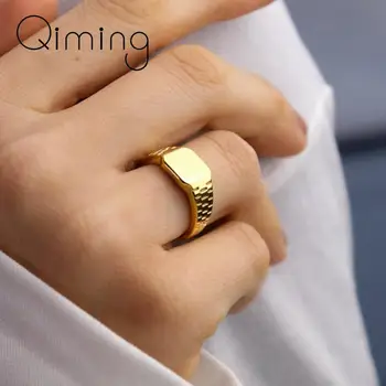 Golden Square Pečať Geometrické Prstene Pre Ženy Vintage Šperky Etnický Kórejský Minimalistický Krúžok Prst 