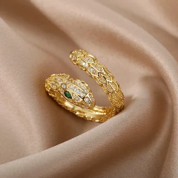 Gotická Had Prstene Pre Ženy, Mužov Nastaviteľné Otvoriť Nehrdzavejúcej Ocele Zirkón Estetický Krúžok Vintage Pár Vianočné Šperky anillos