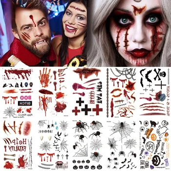 Halloween Nepremokavé Dočasné Tetovanie Nálepky Zombie Jazva Tatto s Krvavé make-up Rany Dekorácie Rany Strašidelné Krvi Sticke