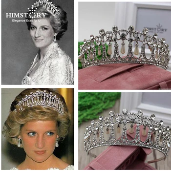 Himstory Klasické Princezná Diana Tiaras Koruny Kamienkami Waterdrop Pearl Svadobné Svadobné Tiara Korún Vlasy Príslušenstvo Šperky