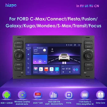 Hizpo 8GB+128GB 2Din Android 12 Auto Multimediálny Prehrávač Pre Ford Focus S-Max, Mondeo 9 Galaxy, C-Max Kuga GPS Navi CarPlay AutoRadio