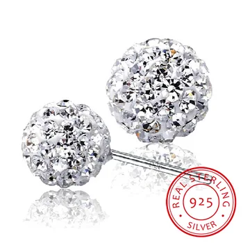 Jednoduché 925 Sterling Silver Náušnice Plný Crystal Ball Stud Náušnice Darček Pre Ženy brincos S-E35