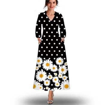 Jeseň Nové Žien Motýľ Tlače Dlhým rukávom Maxi Šaty Módne 3D Vytlačené tvaru Dlhé Šaty Vestidos De Verano Mujer 2022