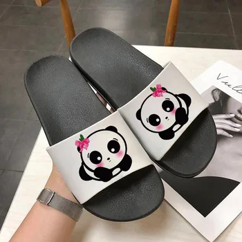 Kawaii Panda Cartoon Tlač Pár Topánky, Vnútorné A Vonkajšie Ženy Papuče Ženský Byt Pláži Flip-Flops Topánky Pre Ženy
