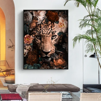 Kvet Zvierat Lev, Tiger, Leopard Medveď Abstraktné Maliarske Plátno Na Stenu Umenie Nordic Tlač Plagátu Dekoratívny Obraz, Obývacia Izba Dekor