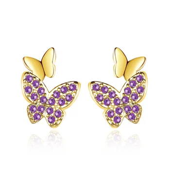 Kórejský Jednoduché Crystal Motýľ Stud Náušnice Pre Ženy Zlatá /Strieborná Farba Temperament Náušnice Zirkón Svadobné Šperky, Zásnubné