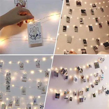 LED Reťazec Svetlá s Foto Klip Rozprávkových Svetiel Garland Vianočné Osvetlenie DIY Vonkajšie Svadobné Dekorácie, Záclony Lampa USB Batéria