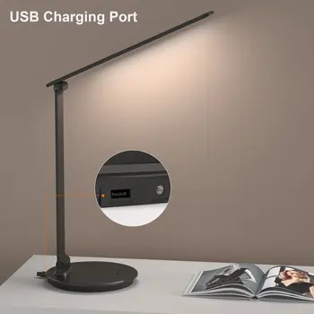 LED Stolná Lampa s USB Nabíjací Port Dotykový Spínač Stmievateľné Office Lampa 5 Farebných Režimov 60moja Časovač 7W Oko-starostlivosť stolná Lampa
