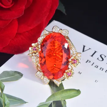 Luxusné 20*30 mm Oválne, Veľké Orange Krištáľovo Strany Prstene Pre Ženy Pôvabné Luxusné Zirconia Svadobné Angažovanosti Žien Kapela Dary