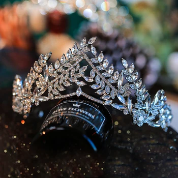 Luxusné Crystal Leaf Svadobná Korunka Pre Nevesty Headpiece Barokový Tiara A Korunu Módne Princezná Tiara Drahokamu Vlasy Príslušenstvo