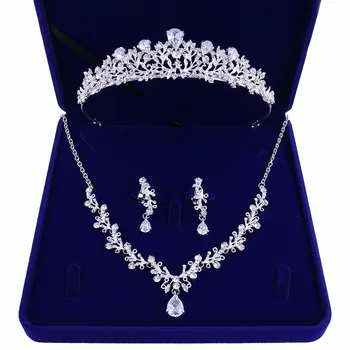 Luxusné Crystal Leaf Svadobné Šperky Sady Drahokamu Koruny Tiaras Náušnice, Náhrdelník, Nastavený pre Nevestu Afriky Korálky Šperky, Darčekové Sety
