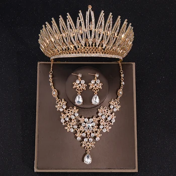 Luxusné Crystal Svadobné Šperky Sady Drahokamu Tiara Koruny Neckalce Náušnice Set Pre Ženy, Nevesty, Svadobné Doplnky, Šperky Set