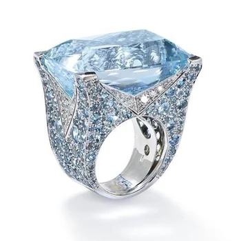 Luxusné Veľké Modré Crystal Kameň Snubné Prstene pre Ženy, Mužov Ročníka, Strieborná Farba Zásnubný Prsteň Darček k Narodeninám Módne Šperky