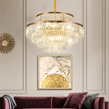 Luxusné Zlaté Kolo Dvojité Svadobné Sieň Obývacia Izba Kronleuchter Post Moderné k9 krištáľový Luster Prívesok Svetlo pre Domáce