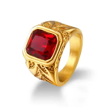 Luxusné Červené Zirkón Crystal Prstene pre Mužov Zlatá Farba Prsteň Zásnubný Svadobné Party Punk Style Šperky Darček