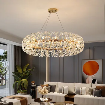 Luxusný Dizajn Kvet Krištáľový Luster Moderné bývanie Osvetlenie AC110V 220v Lesk Cristal Spálňa Visí Lampa