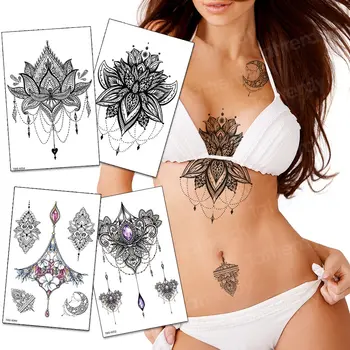 Mandala dočasné tetovanie nálepky čipky black henna sex, tetovanie pre ženy pod prsia tetovanie underboob skice tattoo design