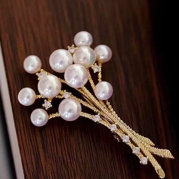 MeibaP Prírodná Biela Perla Mnoho Korálky Corsage Brošňa Módne Sveter Šperky pre Ženy Prázdny Zásobník
