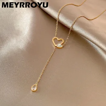 MEYRROYU Nehrdzavejúcej Ocele kórejský Módne Láska Srdce Náhrdelník Pre Ženy 2022 Nový Trend Jednoduché Zlatá Farba Clavicle Reťazca Šperky