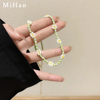 Mihan Moderné Šperky Zelená Seedbeads Náhrdelník Pre Ženy, Pekný Dizajn Hot Predaj Jednu Vrstvu Kvet Živice Choker Náhrdelník Veľkoobchod