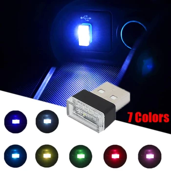 Mini LED Auto Svetlo USB Atmosféru Svetlo Neón Okolia Dekoratívne Lampy Auto Interiér Dekorácie Doplnky 7 Farieb Auto, Led Svetlo