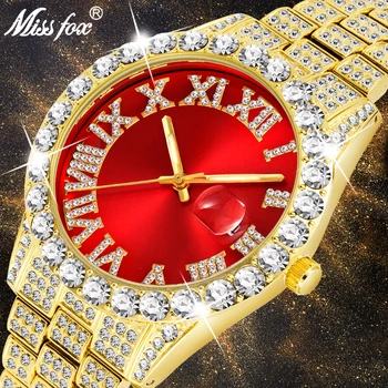 MISSFOX pánske Hodinky 2020 Moderné Diamond Nepremokavé Červené Hodinky Mužov Top Značky Luxusné 18k Gold Man Hodinky Quartz Analógové Hodinky Mužov