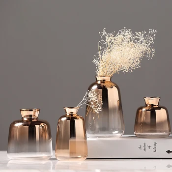 Moderné Elektrolyticky Pokrývajú Zlaté Sklenené Vázy Hydroponics Malé Vázy Sušené Kvety Decor Stola Kontajnerov Svadobné Domáce Dekorácie