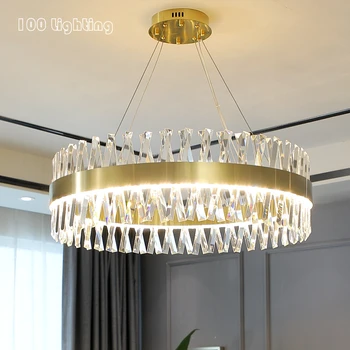 Moderné Luxusné Crystal LED Luster Zlato z Nehrdzavejúcej Ocele Obývacia Izba Reštaurácia Závesné Svietidlá Kolo Lampa Domov Deco