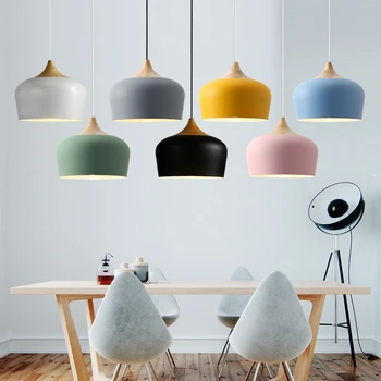 Moderné Multicolor Prívesok Svetlá Nordic Macaron Dreva Visí Lampa Reštaurácia Kuchyňa Spálňa Lampa Hliníkové Svietidlá