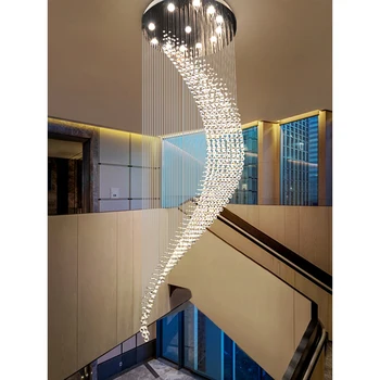 Moderné Schodisko Krištáľový Luster Luxusné Špirála Dizajn Hala Svietidlo Obývacia Jedáleň Pozastavenie Drôt Cristal Lampa